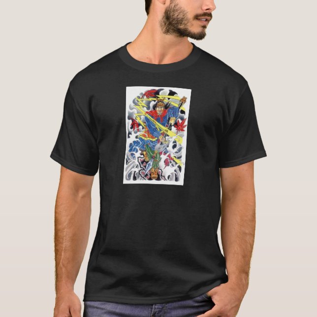 Samurai Warrior mit Spear Tattoo Design T-Shirt (Vorderseite)