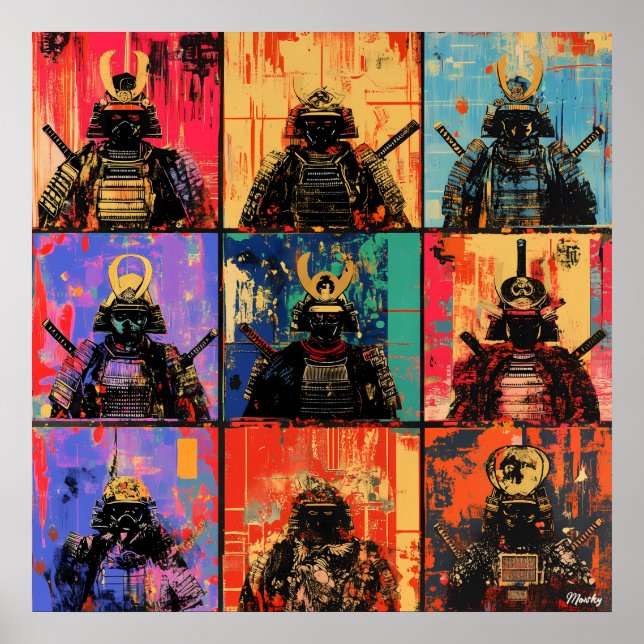Samurai Warrior Portraits in Bold Graffiti Art Poster (Vorne)