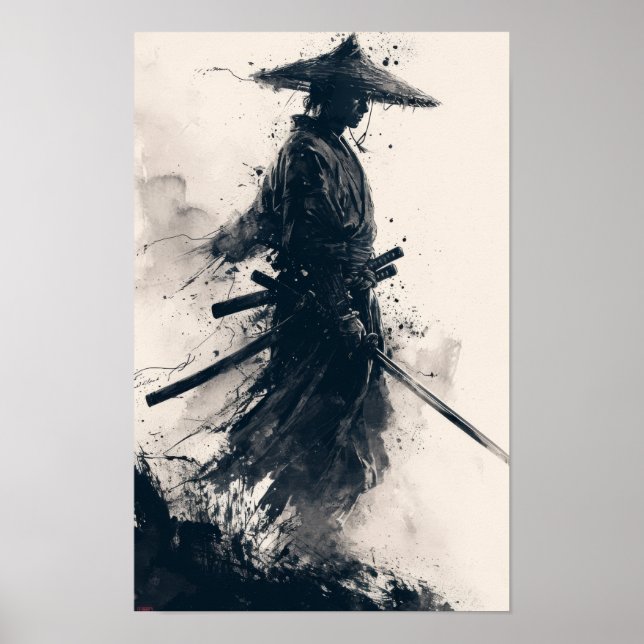 Samurai Warrior Stehend in Scene Poster (Vorne)