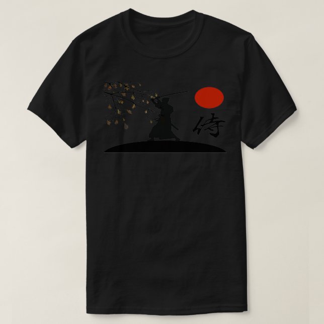 Samurai Warrior Sword Retro Japanese Red Moon Styl T-Shirt (Design vorne)