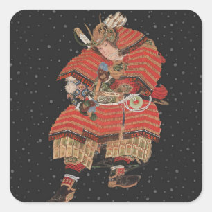 Samurai Warrior Vintage japanische Kunst Quadratischer Aufkleber