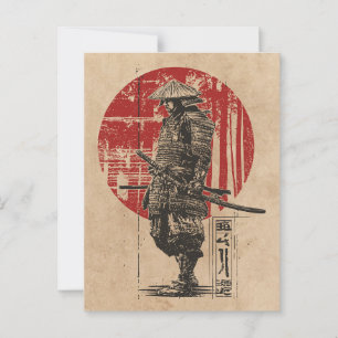 Samurai Warrior Wabi Sabi Art   Vintag Red Sun Postkarte