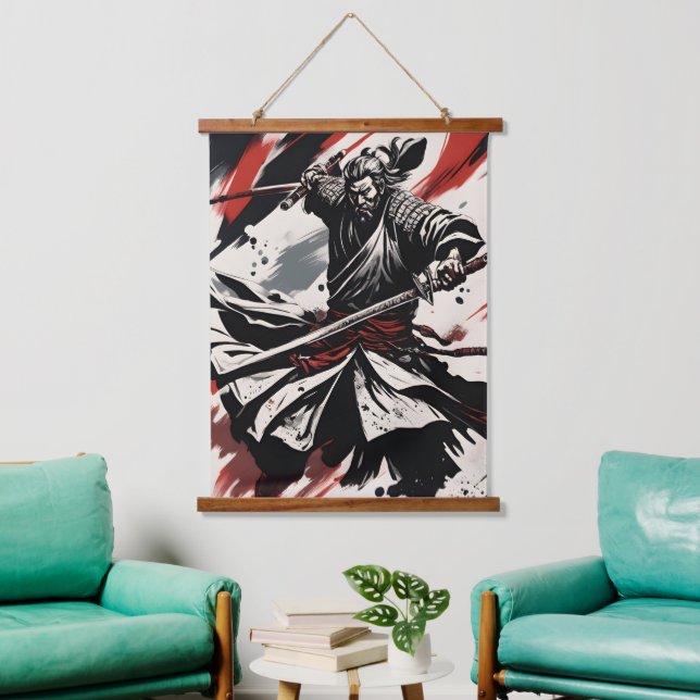 Samurai Warrior Wandteppich Mit Holzrahmen (Wohnzimmer)