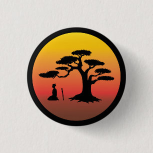Samurais, die am Sonnenuntergang unter Baum - Button