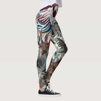 Samurais, die unter Wellen kämpfen Leggings