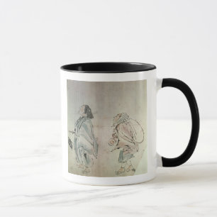 Samurais, die von einem Bediensteten gefolgt Tasse