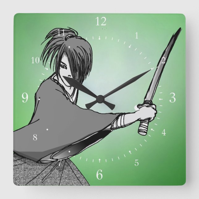 SAMURAIS manga Japan Quadratische Wanduhr (Vorderseite)