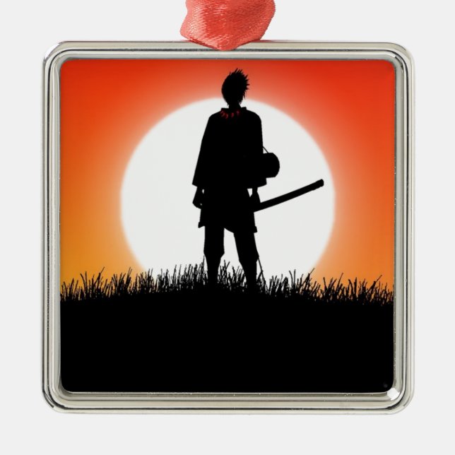 Samurais, Ninja - japanischer Krieger Silbernes Ornament (Vorne)