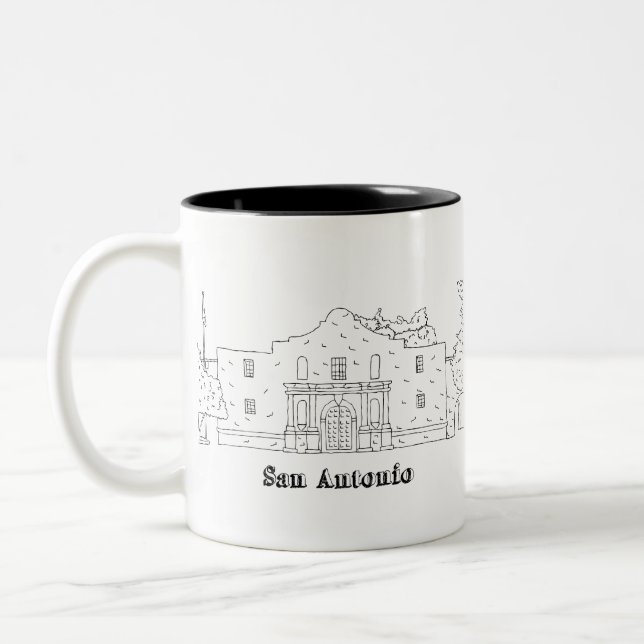San Antonio Alamo Vacation Kunst, Dichtung und Mus Zweifarbige Tasse (Links)