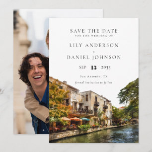 San Antonio Aquarell-Foto-Hochzeit Save The Date