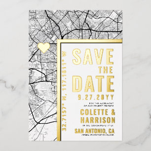 San Antonio Love Locator   Hochzeit Save the Date Folieneinladung