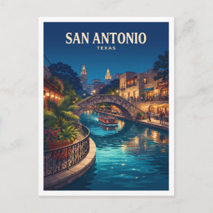San Antonio River Walk bei Nacht Texas Andenken Postkarte