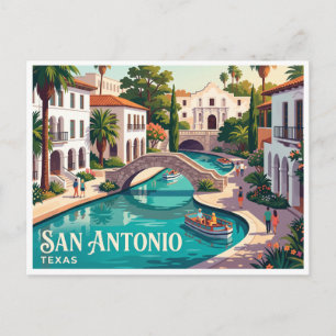 San Antonio River Walk und Alamo Postkarte