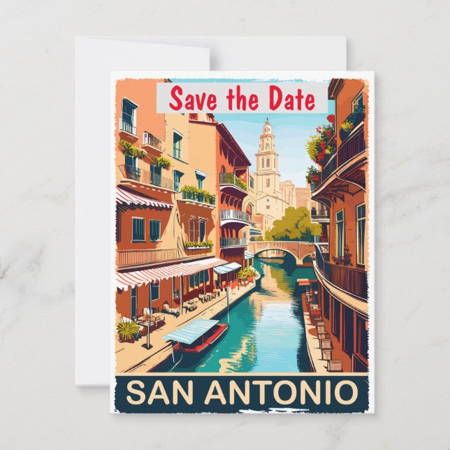 San Antonio Save the Date Vintage Postkarte (Vorderseite)