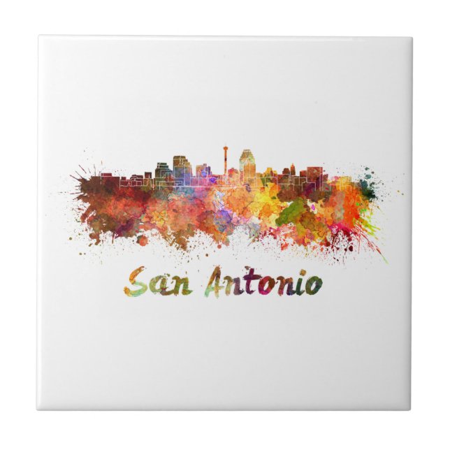 San Antonio skyline im Watercolor Fliese (Vorderseite)