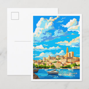 San Antonio Spanien Kunst Vintage-Reiseillustratio Postkarte