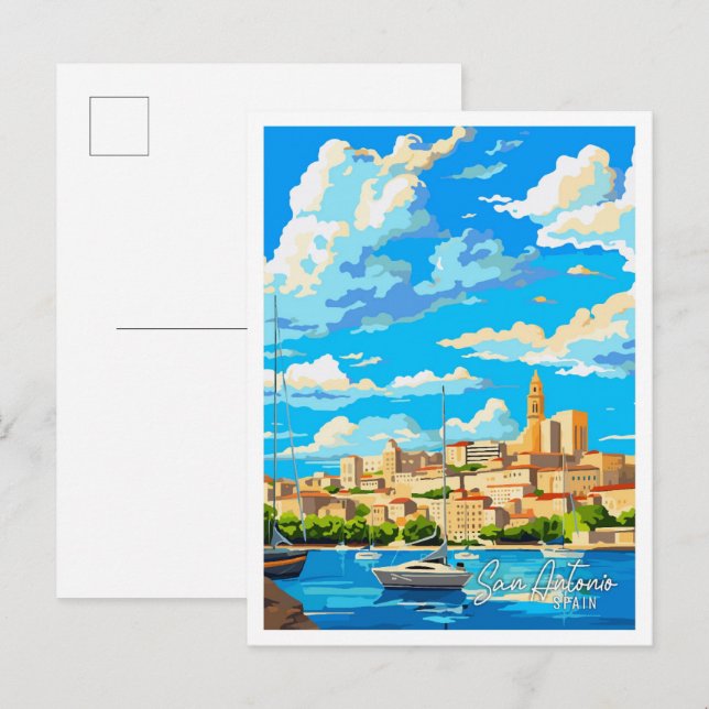 San Antonio Spanien Kunstzeitalter Postkarte (Vorne/Hinten)