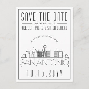 San Antonio   Stilisierte Skyline Save the Date Postkarte