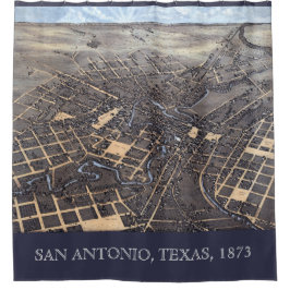 San Antonio, Texas, Antike Luftkarte, 1873 Duschvorhang