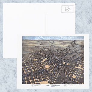 San Antonio, Texas, Antike Luftkarte, 1873 Postkarte