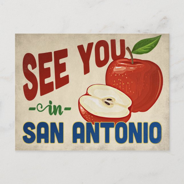 San Antonio Texas Apple - Vintage Travel Postkarte (Vorderseite)