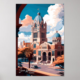 San Antonio Texas Art Vintage Reise Poster
