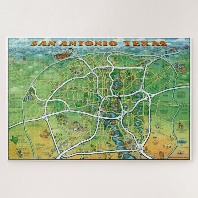 San Antonio Texas Cartoon Karte Puzzle (Horizontal)