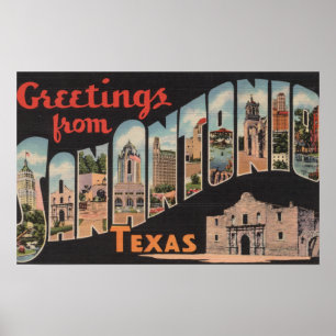 San Antonio, Texas - Große Briefmarkenszenen Poster