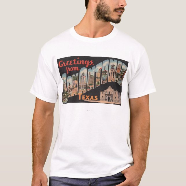 San Antonio, Texas - große Buchstabe-Szenen T-Shirt (Vorderseite)