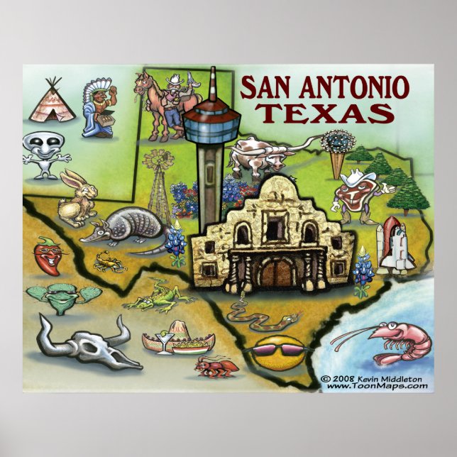 San Antonio TEXAS Karte Poster (Vorne)