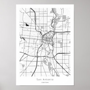 San Antonio Texas Minimal Modern Street Karte Poster
