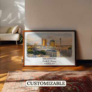 San Antonio Texas Poster, Aquarell, Maßgeschneider Poster