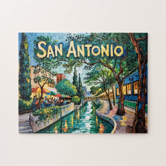 San Antonio Texas River Walk Van Gogh Lebendige St Puzzle (Horizontal)