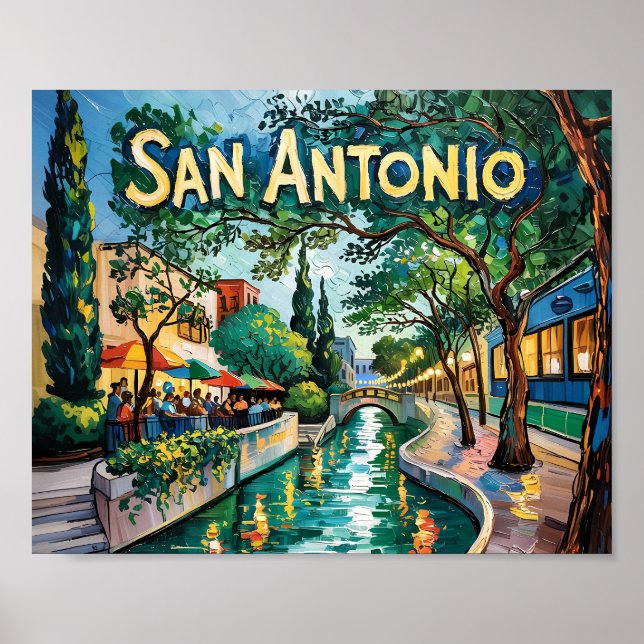 San Antonio Texas River Walk Van Gogh Vibrant City Poster (Vorne)