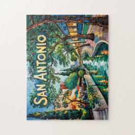San Antonio Texas River Walk Van Gogh Vibrant City Puzzle