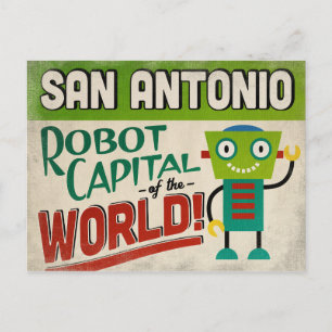 San Antonio Texas Roboter - Lustige Vintage Postkarte
