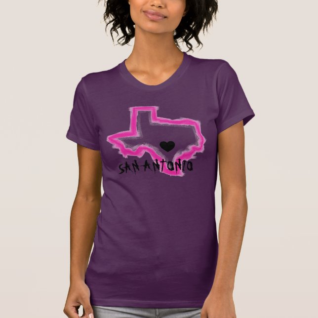 San Antonio Texas rosa Grunge-Kontur-Dament-stück T-Shirt (Vorderseite)