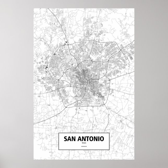 San Antonio, Texas (schwarz auf weiß) Poster (Vorne)