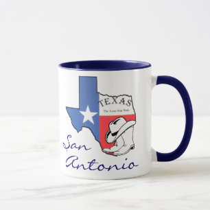San Antonio Texas Staat Map, Star, Boots, Hat Tass Tasse