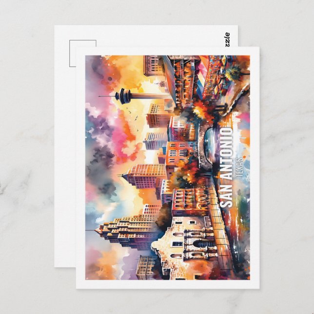 San Antonio Texas USA Bekannter Platz Aquarell Postkarte (Vorne/Hinten)