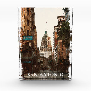 San Antonio Texas Vintage Stadt Reisen Wasserfarbe Fotoblock