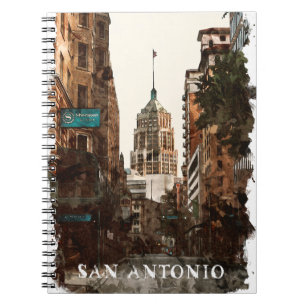 San Antonio Texas Vintage Stadt Reisen Wasserfarbe Notizblock