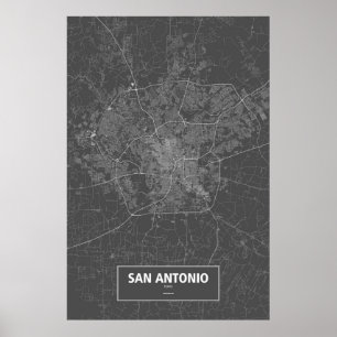 San Antonio, Texas (weiß auf schwarz) Poster