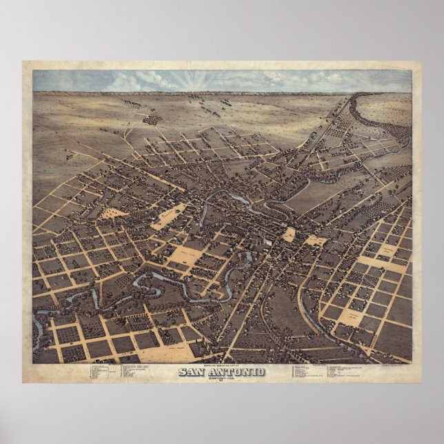 San Antonio TX Bird's Eye Panorama Karte 1873 Poster (Vorne)