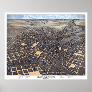 San Antonio TX Panorama Karte DIGITAL ENTFERNT Poster