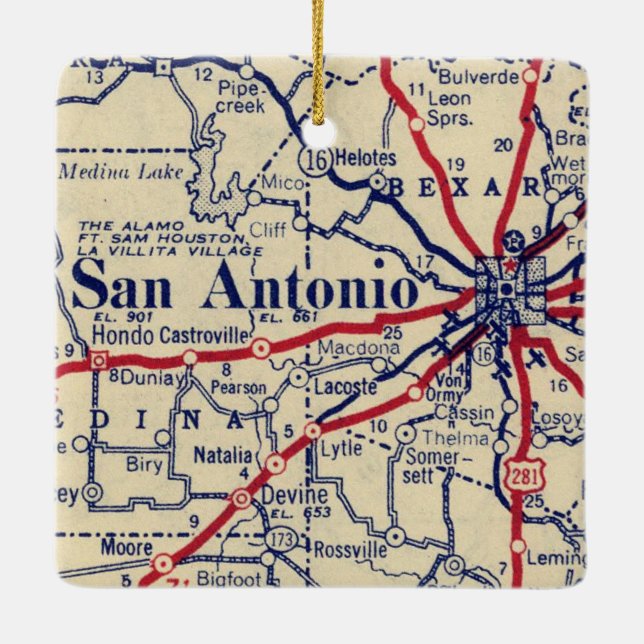 San Antonio TX Vintage Karte Keramikornament (Rückseite)