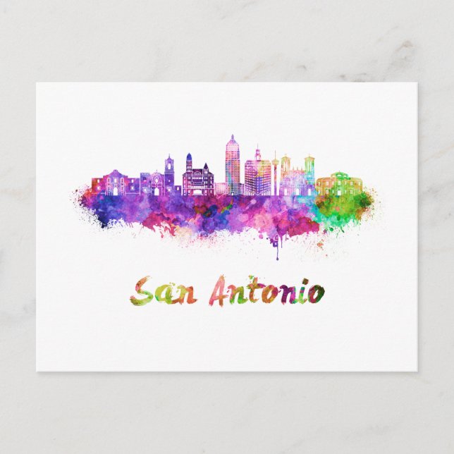 San Antonio V2 skyline im Watercolor Postkarte (Vorderseite)