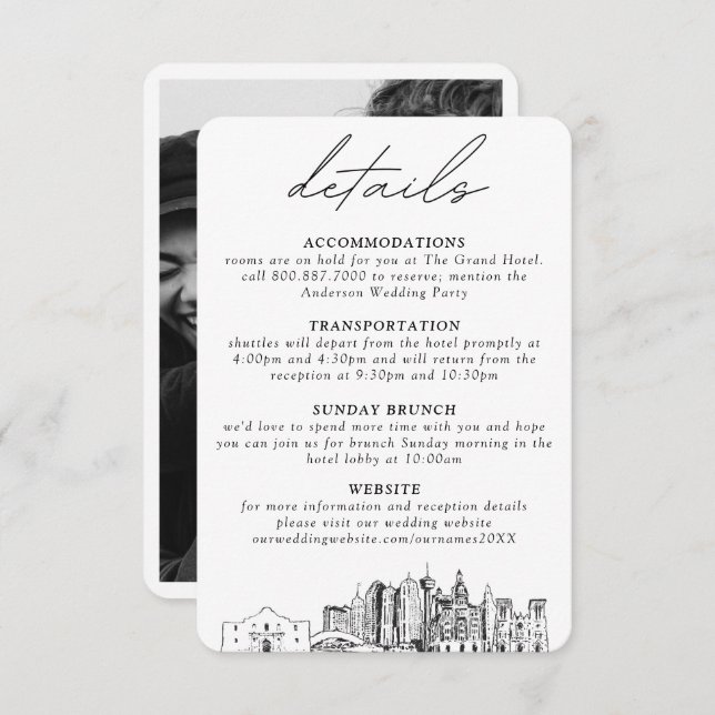 San Antonio Wedding Details Eintrittskarte Begleitkarte (Vorne/Hinten)