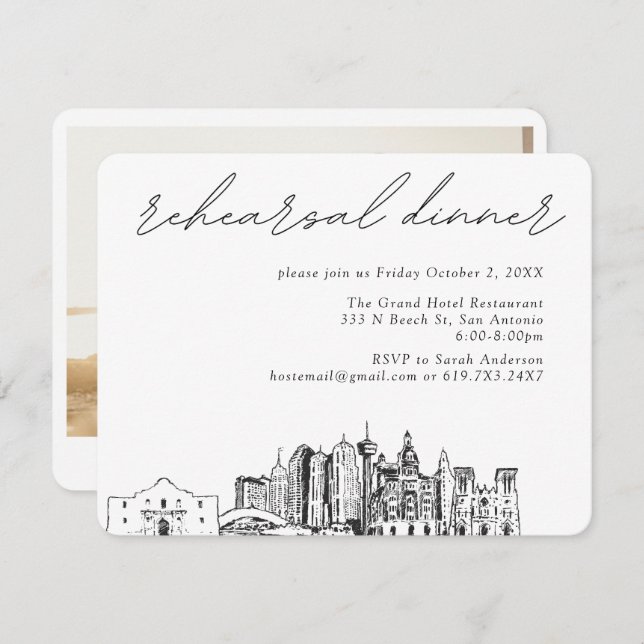 San Antonio Wedding Elegante Probe Dinner Begleitkarte (Vorne/Hinten)