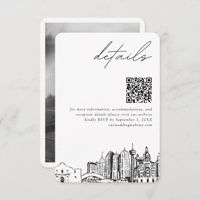San Antonio Wedding Modern Details QR Code Begleitkarte (Vorne/Hinten)